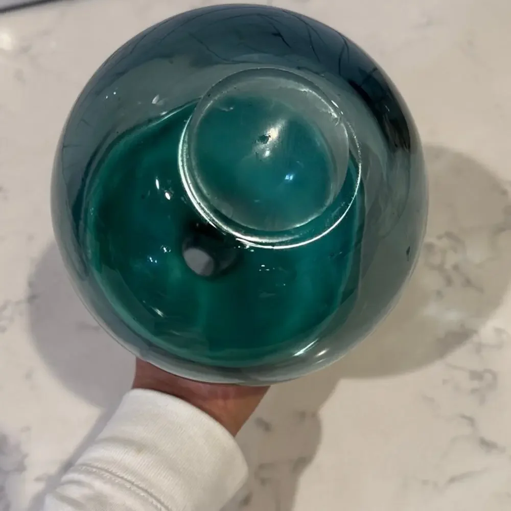 West Elm Vitreluxe Hand Blown Glass Vase in a green/teal mid century modern